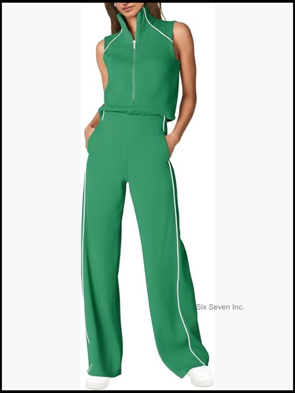 Sleeveless Mock Neck Wide Leg Jumpsuit Romper with Pockets